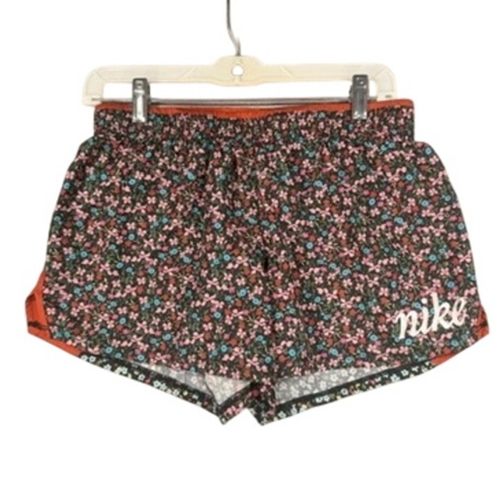 Nike Dri-FIT Floral Running Shorts Size M Women Black Orange Athletic Liner